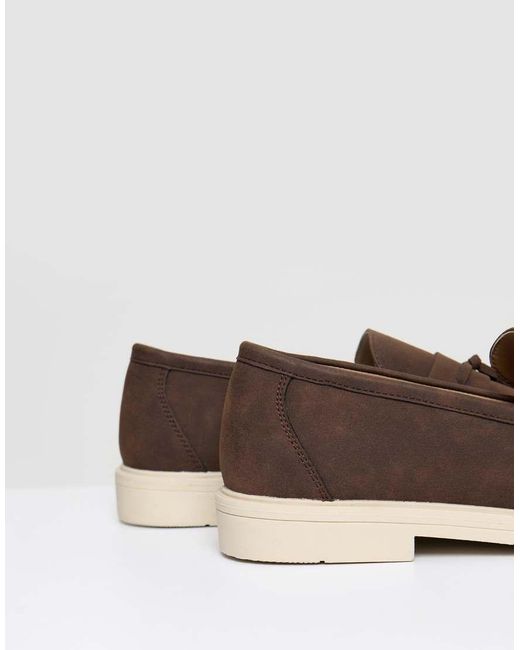 Threadbare Brown Faux Suede Tassel Loafers for men