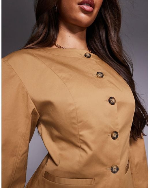 ASOS Brown Tailored Boat Neck Cocoon Sleeve Utility Blazer
