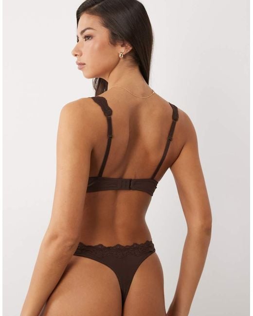 ASOS Brown Lilah Microfibre Built Up Underwire Bra With Lace Trim