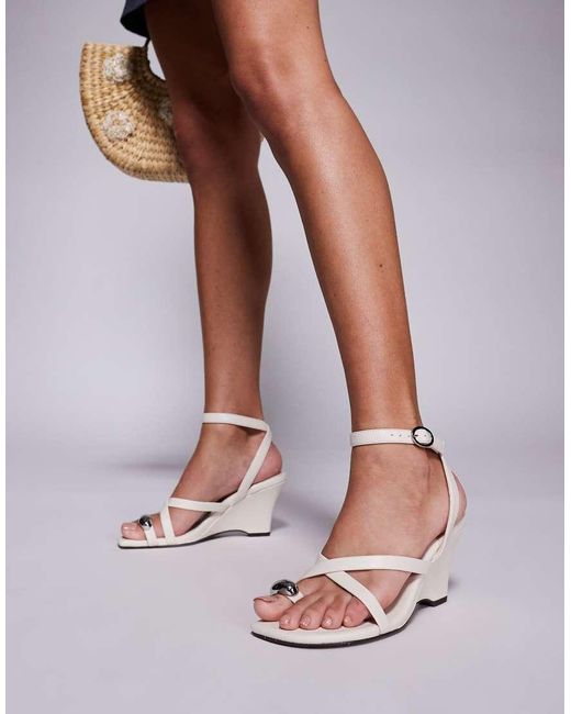 ASOS White Trixie Strappy Heeled Wedges