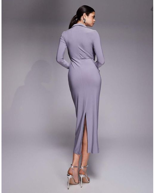 ASOS Purple Long Sleeve Shirt Draped Midi Dress
