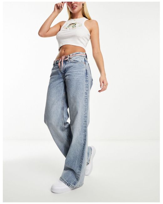 Monki Imoo - Jeans Met Lage Taille En Wijde Pasvorm in het Blue