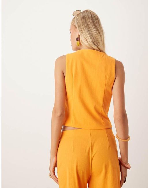 Mango Orange Tailored Square Neck Button Through Top Co-Ord
