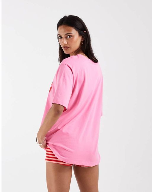 ONLY Pink Rome Graphic Print Oversized T-shirt