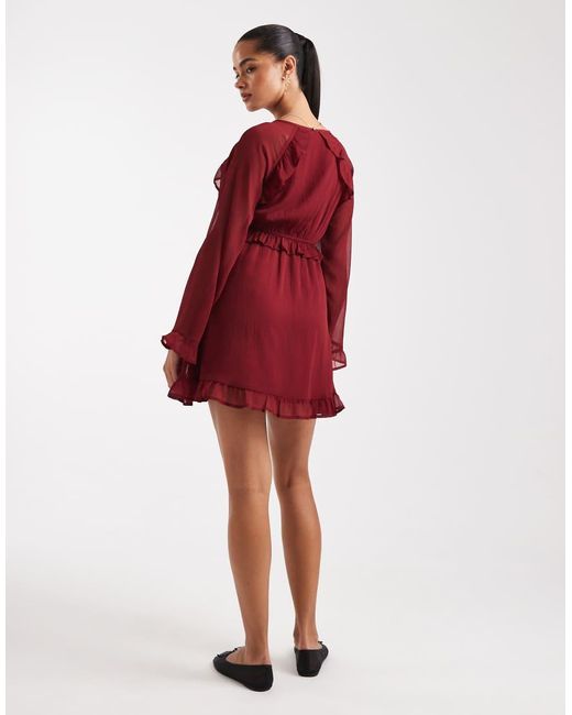 Wednesday's Girl Red Floaty V-Neck Mini Smock Dress