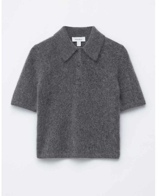 & Other Stories Blue Mohair And Wool Knitted Slim Fit Top With Polo Collar