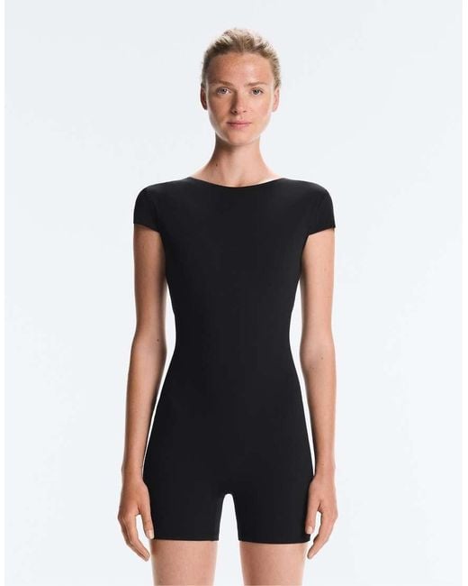 Oysho Black Comfortlux Open-back Short Jumpsuit