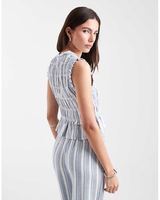 ONLY Blue Linen Blend Tie Front Ruched Top Co-ord