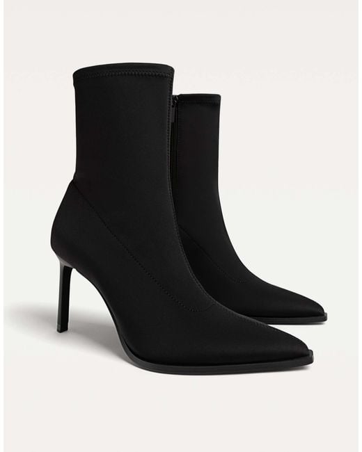 Stradivarius Black – ankle boots mit stoff und stilettoabsatz