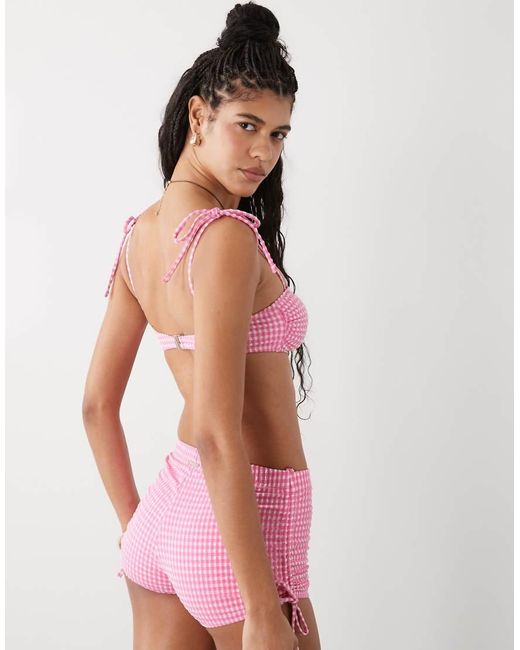 Reclaimed Vintage Pink Ruched Bralette Bikini Top