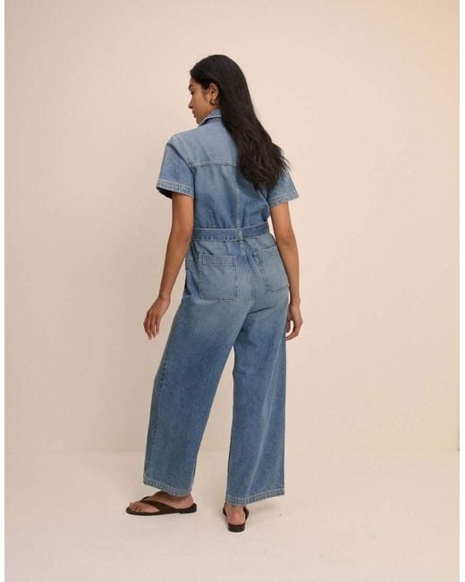 Nobody's Child Blue Mid Wash Denim Tie Waist Mylos Jumpsuit