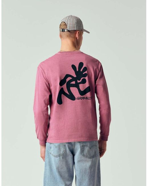 Gramicci Red Running Long Sleeve Pigment Dyed Tee With Back Graphic for men