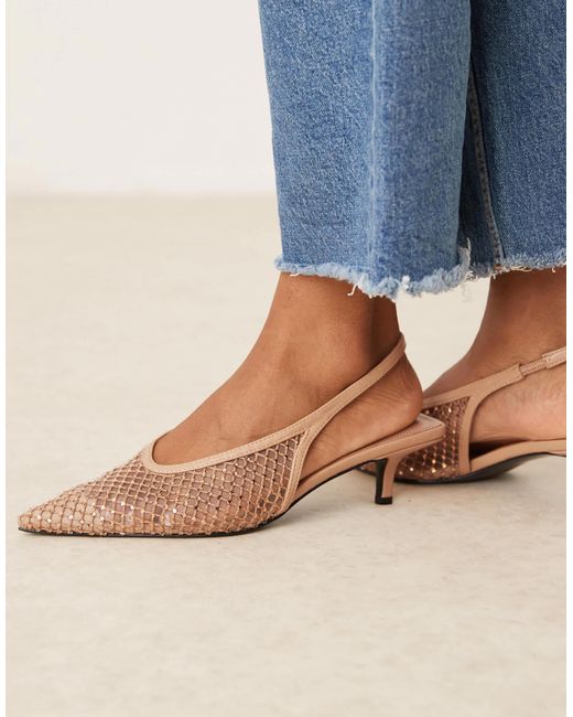 Sydney - chaussures à petit talon et bride arrière avec ornements - beige ASOS en coloris Blue