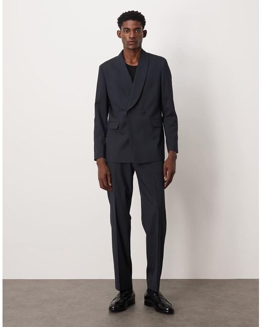 ASOS Blue Regular Wrap Shawl Neck Pinstripe Suit Jacket for men
