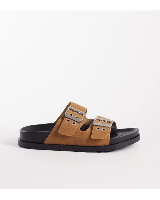 London Rebel Brown Morgan Double Buckle Flat Sandals