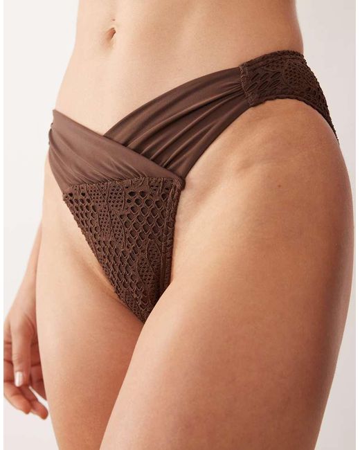 Miss Selfridge White Crochet V Front Bikini Bottom