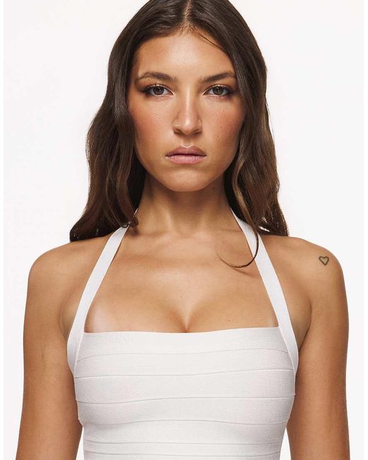 House Of Cb White The Silhouette True Halter Neck Bandage Top