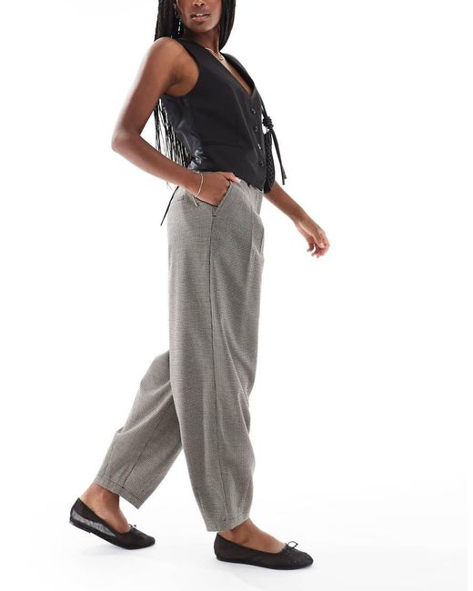 New Look Gray Check Barrel Leg Trousers