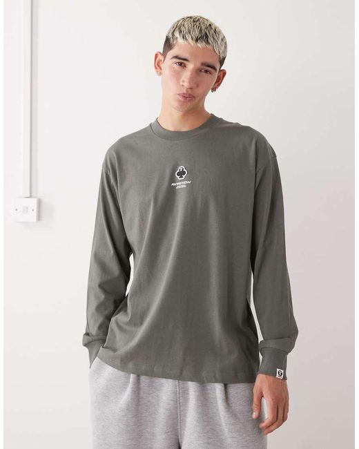 Aape By A Bathing Ape Gray Aape By A Bathing Ape Boxy Long Sleeve T-shirt for men