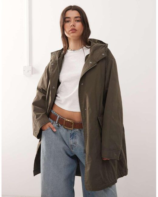 Weekday Oversized Parkajas Met Uitneembare Voering En Capuchon Van Imitatiebont in het Blue