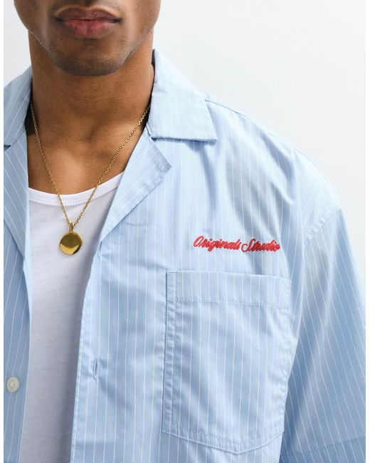 Jack & Jones White Poplin Stripe Shirt With Pocket Embroidery for men