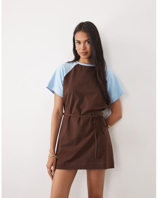 ASOS Natural Contrast Tie Detail T-shirt Mini Dress