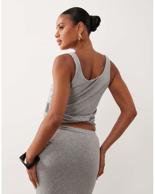 Missy Empire Gray Scoop Neck Knot Detail Top Co-Ord
