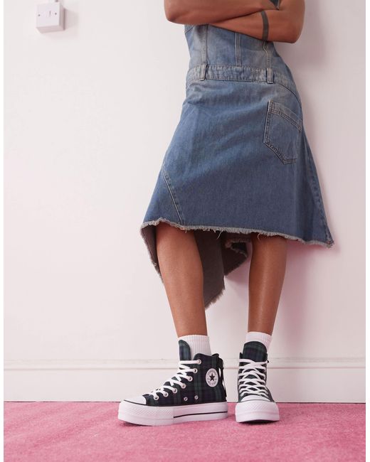 Chuck taylor all star lift hi - baskets montantes à carreaux écossais et plateforme - et vert Converse en coloris Blue