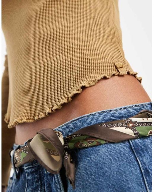 Free People Blue Easy Does It Lettuce Edge Top