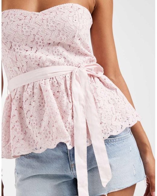 Hollister White Lace Bandeau Corset Top With Bow