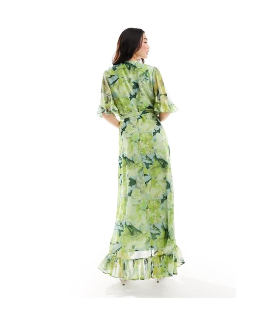 Hope & Ivy Green Ruffle Wrap Maxi Dress
