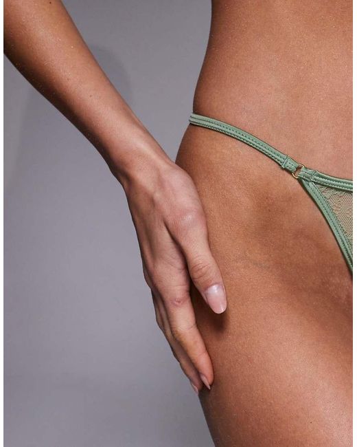 ASOS Green Lana All Over Lace Tanga Thong With Double Ring