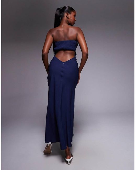 Princess Polly Blue Yahir Linen Bandeau Shirred Back Cut Out Detail Maxi Dress