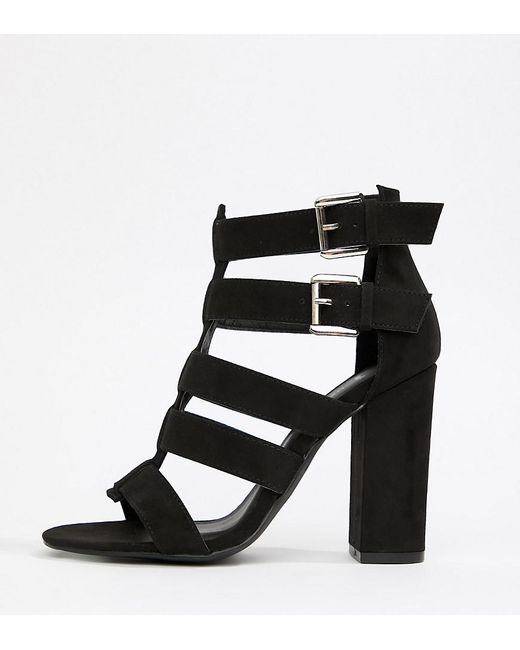 Black Velvet Strappy Low Block Heel Sandals | New Look