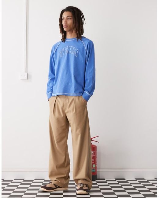 Collusion Blue Long Sleeve T-shirt With Varisty Print for men