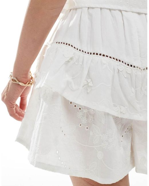 ASOS White Tiered Embroidered Shorts