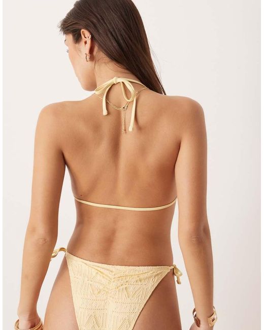 ASOS Natural Kyle Broderie Santorini Tie Front Triangle Bikini Top