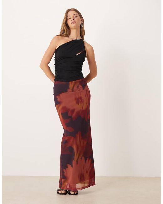 ASOS Rechte Maxi Rok Met Lage Taille En Bloemenprint in het Red