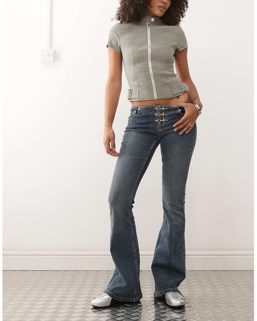 The Ragged Priest Blue Low Rise Buckle Detail Flare Jean