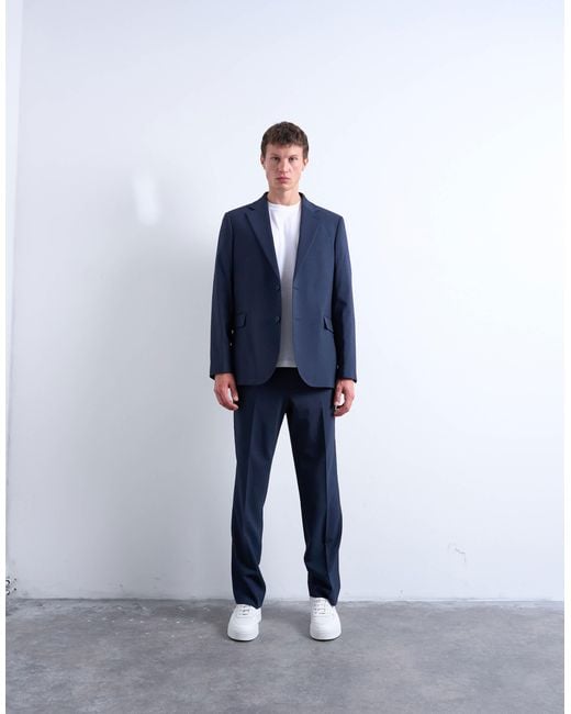 TOPMAN Men's Blue Relaxed Wool Touch Suit Jacket