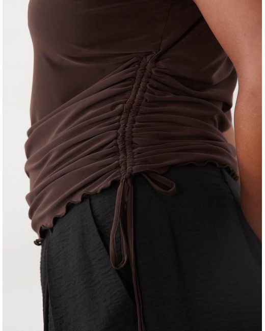 ASOS Brown Asos Design Curve Lettuce Edge Cap Sleeve With Ruching Channel