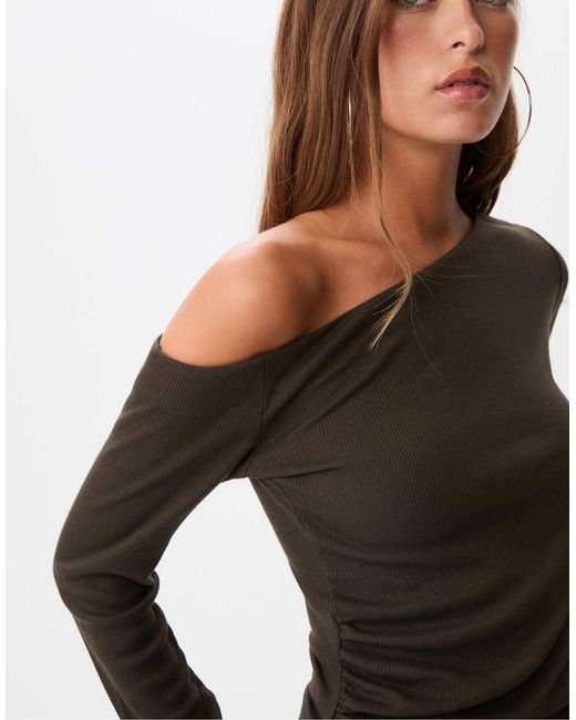 Stradivarius Black Asymmetrical Ruched Top