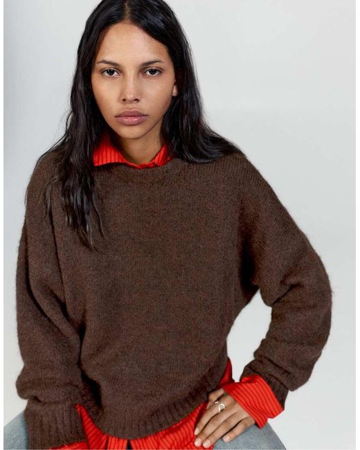 Pull&Bear Regular-Fit Trui Met Boothals in het Brown
