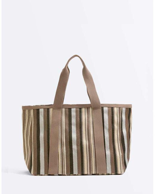 Oysho Brown Striped Shopper Bag