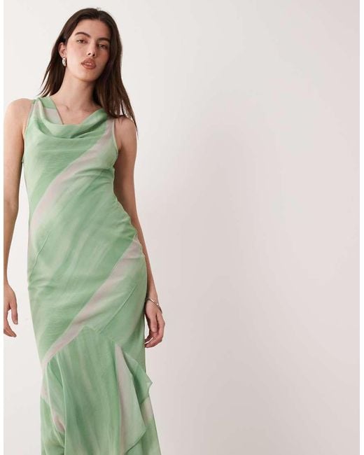 ASOS Green Sleeveless Cowl Neck Maxi Dress With Frill Hem