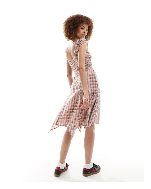 Reclaimed (vintage) Multicolor – kariertes minikleid mit schnürung vorne