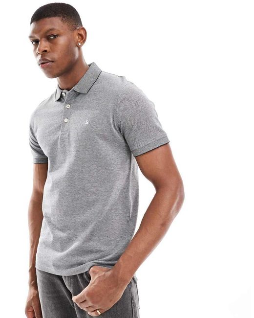 Jack & Jones Gray Pique Polo for men