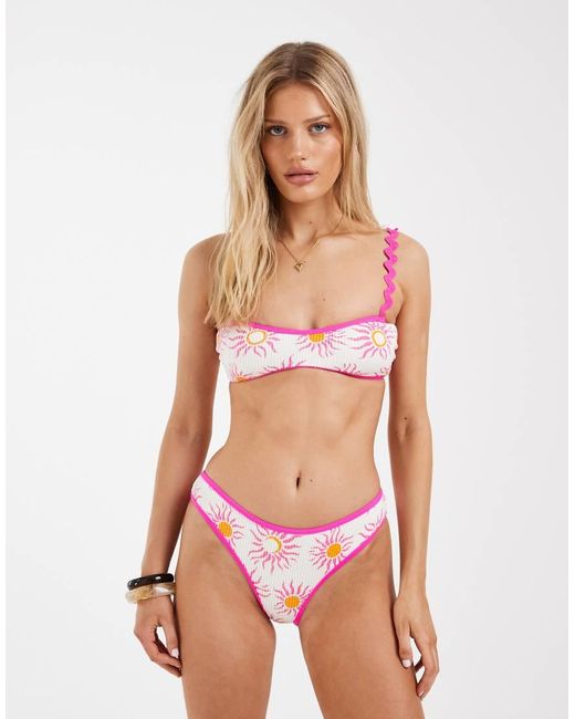 River Island Pink Sun Print Bikini Top