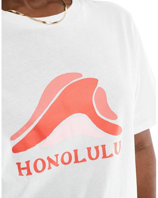 Camiseta playera blanca con estampado "honolulu" delantero Pieces de color White