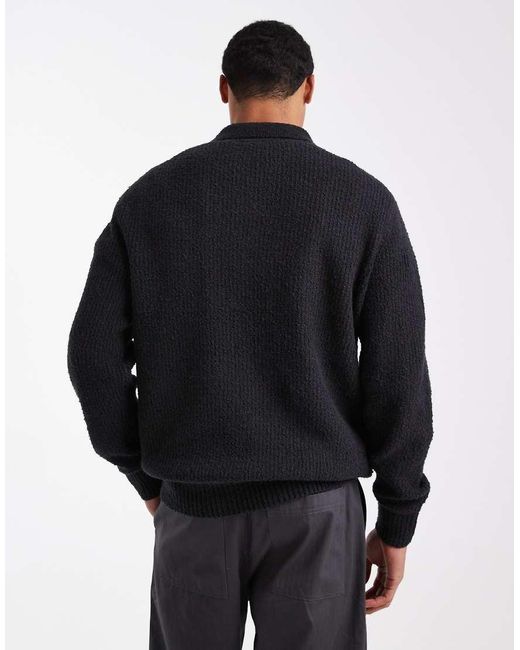 Only & Sons Black Relaxed Fit Fisherman Knit Polo Jumper for men